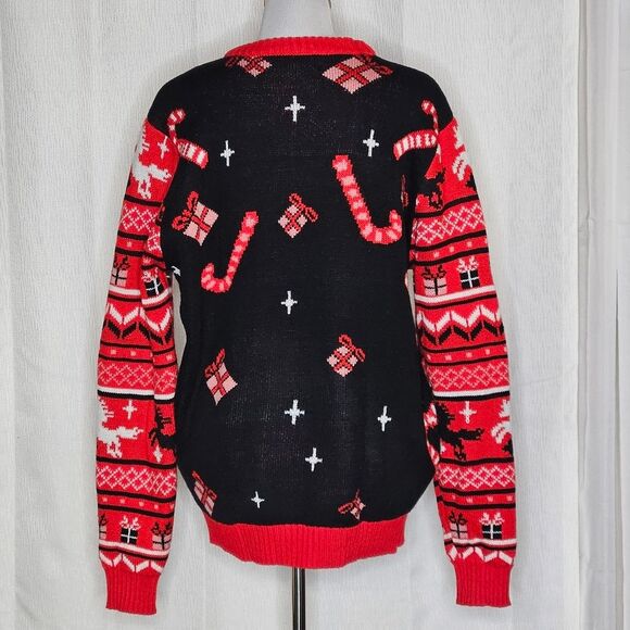 You Look Ugly Today Black Embroidered Unicorn Crew Neck Knit Christmas Sweater - Picture 4 of 14